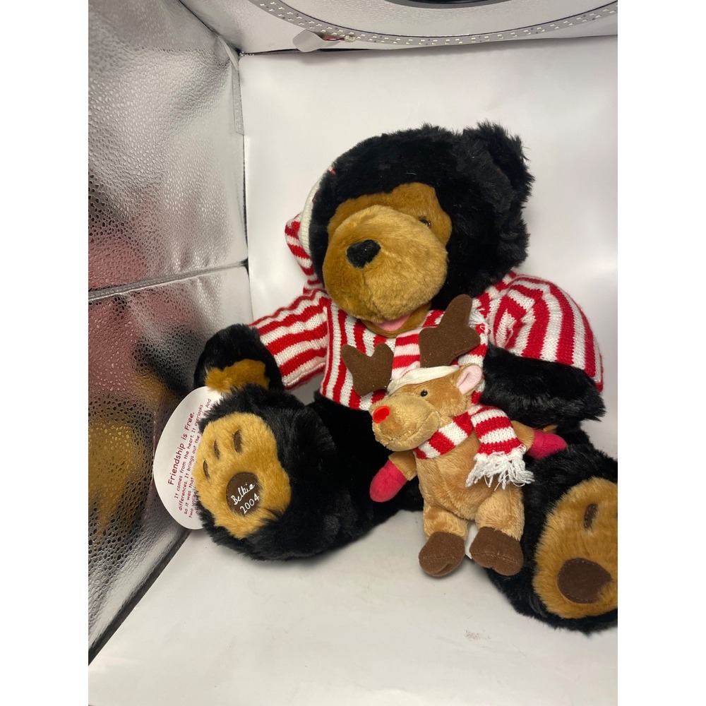 Belk Belkie Teddy Bear Plush Stuffed Brown Christmas Winter Red White Stripe 04